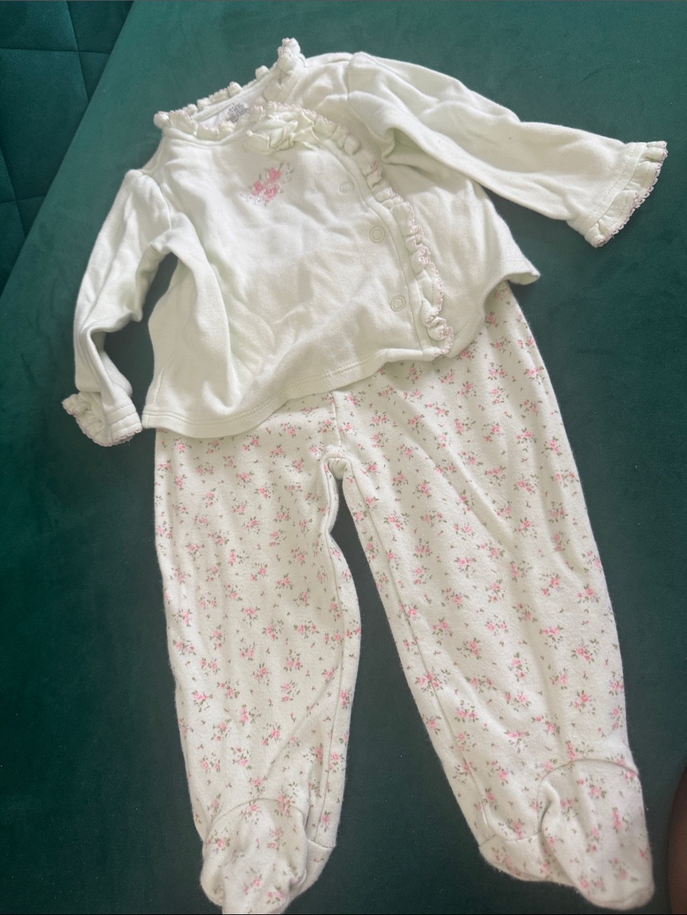First Impressions Cream and Pink Floral Footed Pajama Set